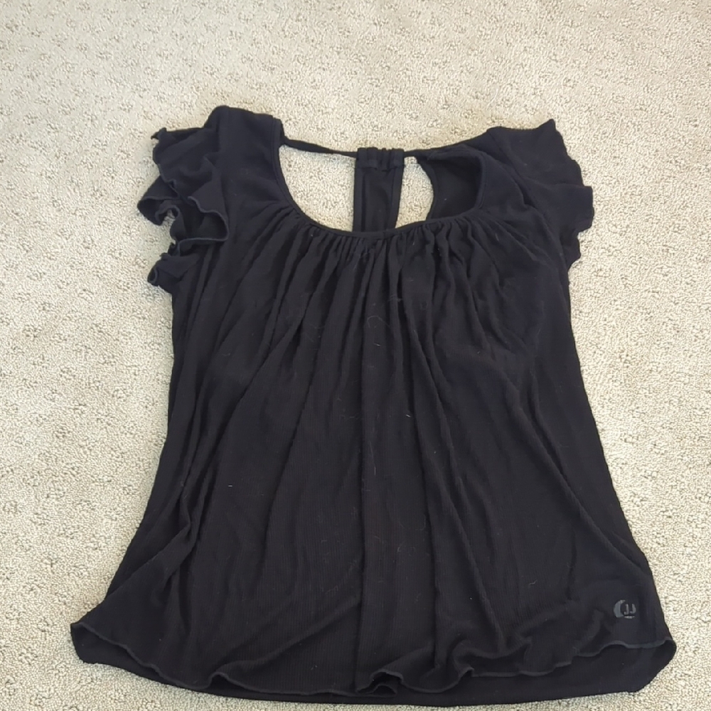 Wink Black Ruffled Cap Sleeve Blouse